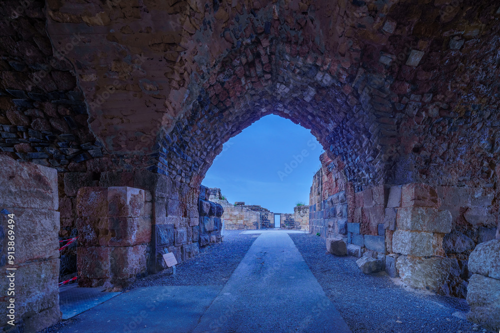 Sunset view of the ruins of the crusader Belvoir Fortress