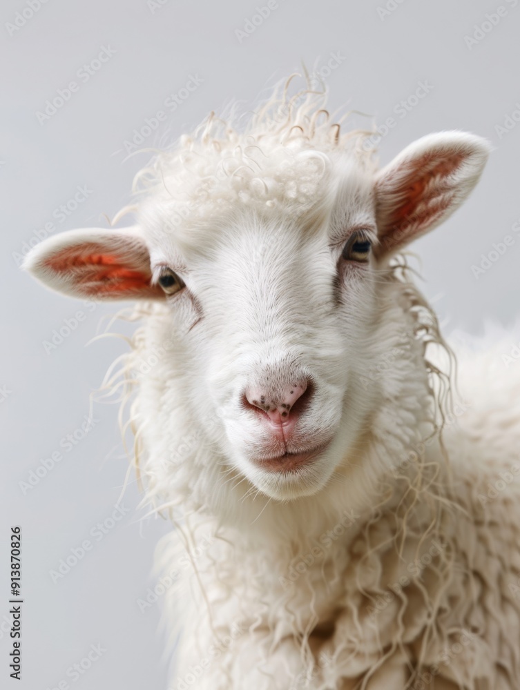 Fototapeta premium Albino sheep. Studio photography of an animal in white color.