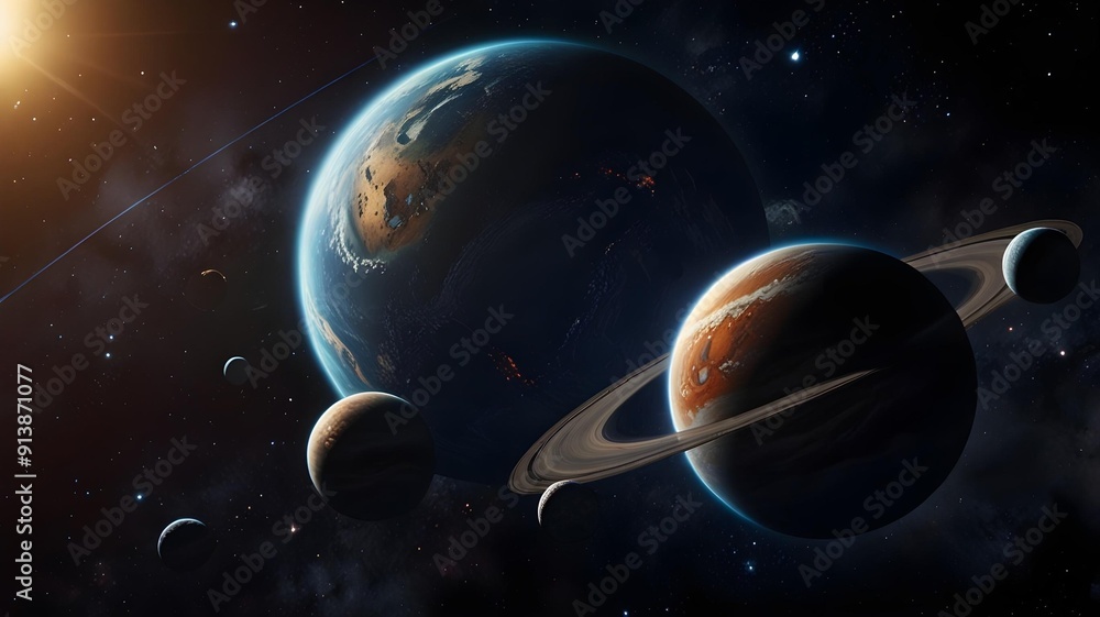 Distant Planet in Deep Space with Moons Distant Planet in Deep Space with Moons