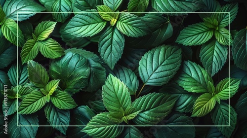 Wallpaper Mural Lush Green Mint Leaves Arranged Beautifully on Dark Surface in Natural Light Torontodigital.ca