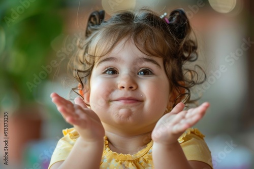 Innocence radiates from cheerful child posing candidly. Cute child displaying happiness and joy natural pose. Celebration of youthful wonder and joy.