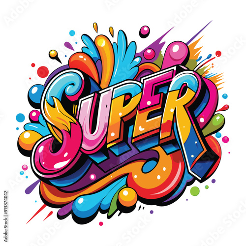 trendy T-shirt featuring a vibrant and colorful graffiti-style
