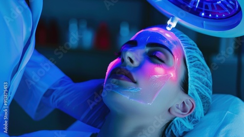 Woman Receiving LED Light Therapy Facial Treatment