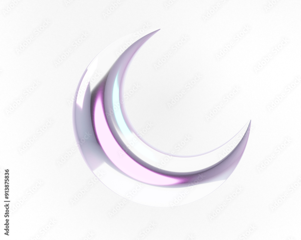 Obraz premium 3d render holographic crescent moon y2k elements design metallic icon