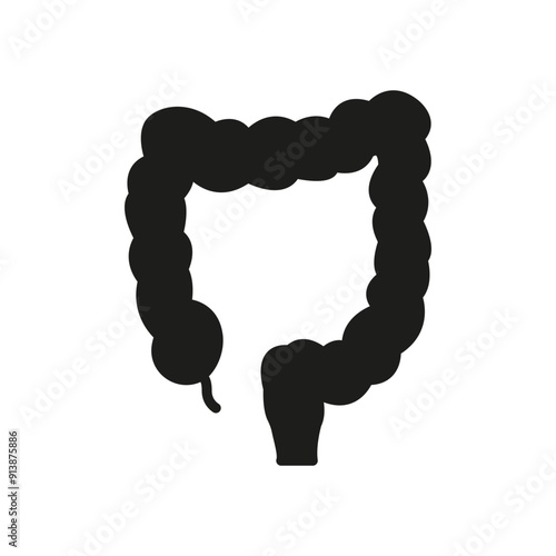 Human Colon Silhouette Icon. Digestive Health Care, Large Intestine, And Colorectal Health. Isolated Vector Illustration