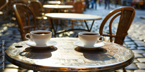 Morning scene in picturesque coffee friends coffee and books generative IA
