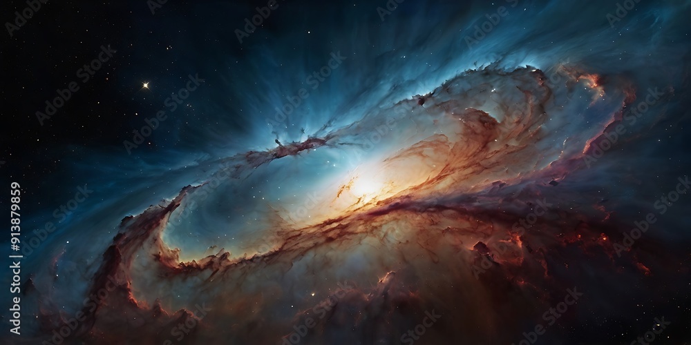 Naklejka premium Abstract background of endless space full of nebulas, supernovas and stars on a colorful design, astronomical illustration wallpaper