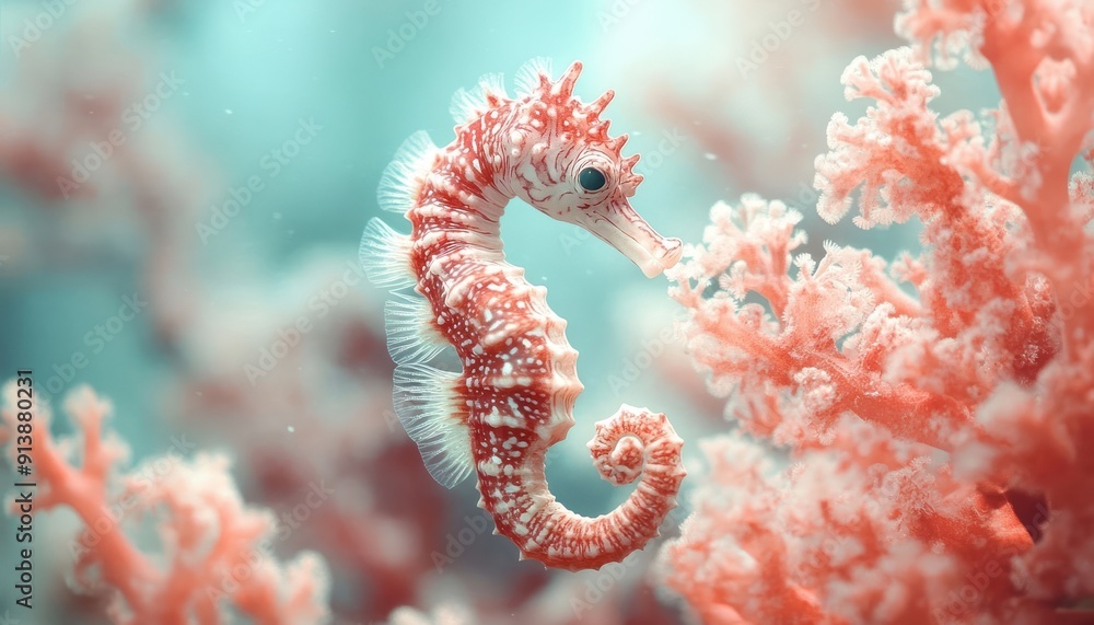 A Pink Seahorse Swimming Near Coral A Pink Seahorse Swimming Near Coral