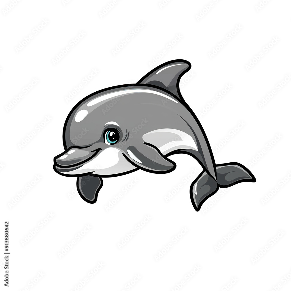 Obraz premium Cartoon Illustration of a Grey Dolphin with a White Stripe, generative ai image