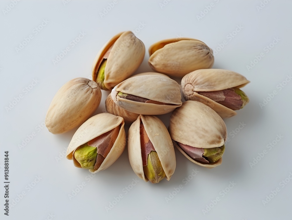 Opened Pistachio Nuts Ready for Healthy Snacking on White Background Opened Pistachio Nuts Ready for Healthy Snacking on White Background