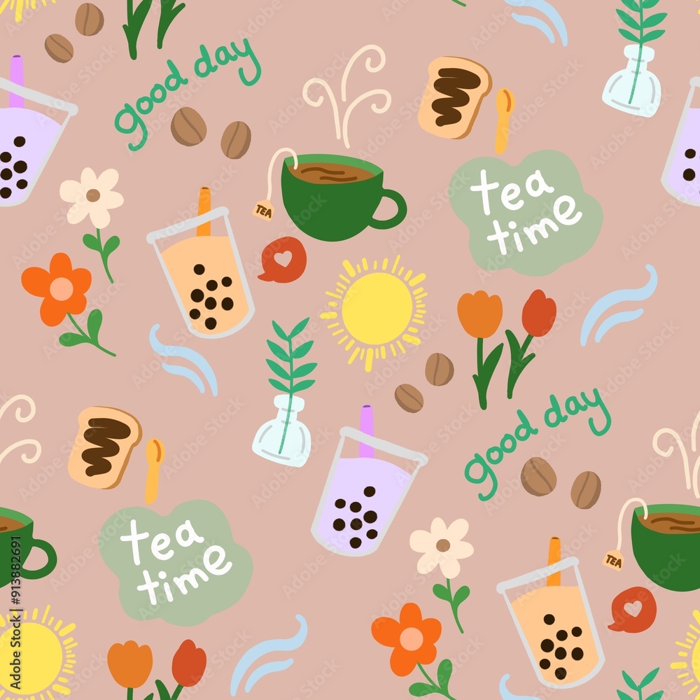 Tea Time Seamless Pattern antique pink Tea Time Seamless Pattern antique pink
