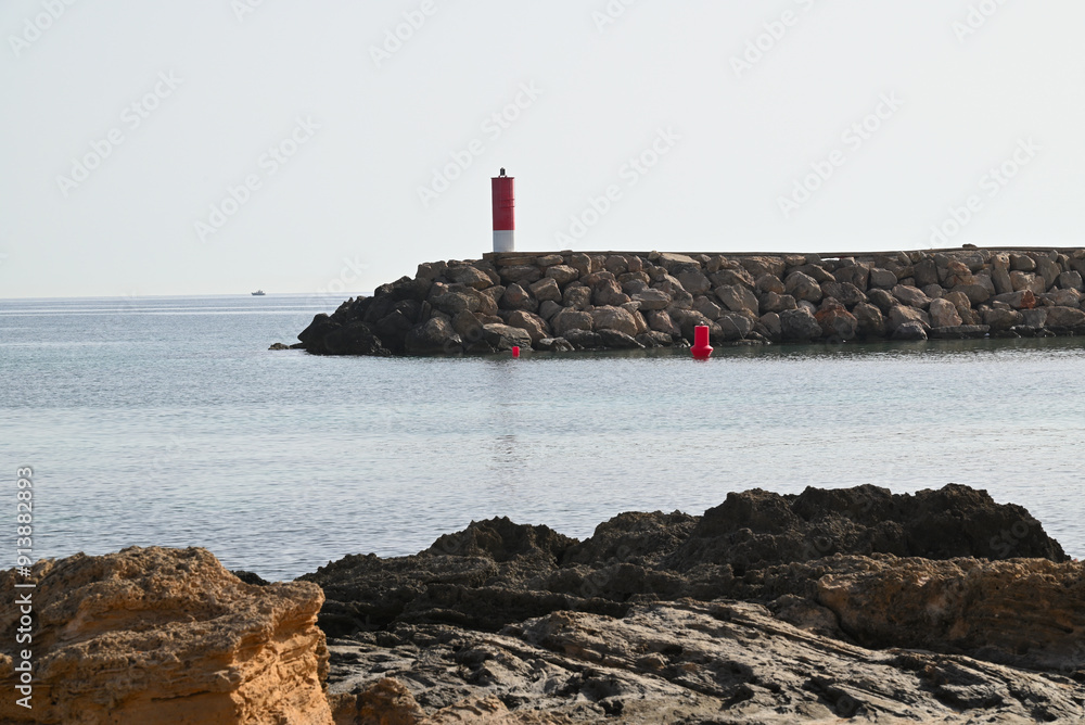 leuchtturm und strand in can picafort, Santa Margalida, spanien leuchtturm und strand in can picafort, Santa Margalida, spanien