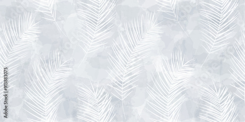 Tropical pattern, palm leaves seamless vector background. Exotic plant on watercolor stains jungle print. Leaves of palm tree.