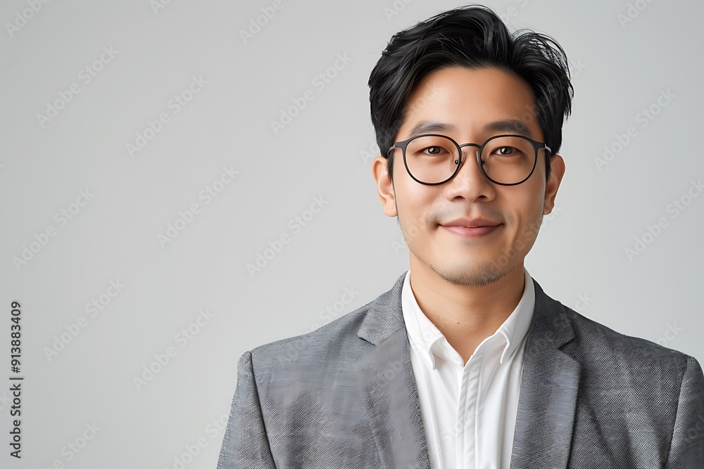 Smiling Asian Man in a Suit and Glasses Smiling Asian Man in a Suit and Glasses