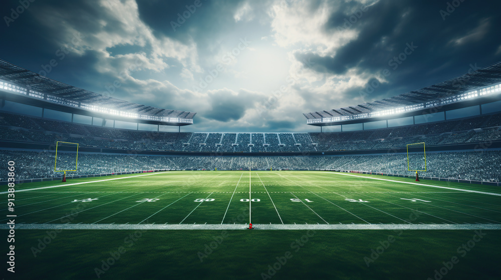 Green field in American football stadium Green field in American football stadium