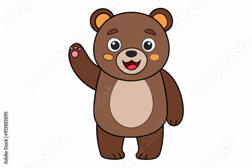 Friendly Bear Waving Hello with Flowing Mane Prowling - Vector Cartoon Clipart