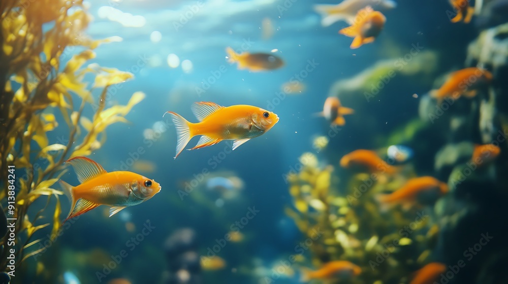 Orange Fish Swimming in a Blue Aquarium Orange Fish Swimming in a Blue Aquarium