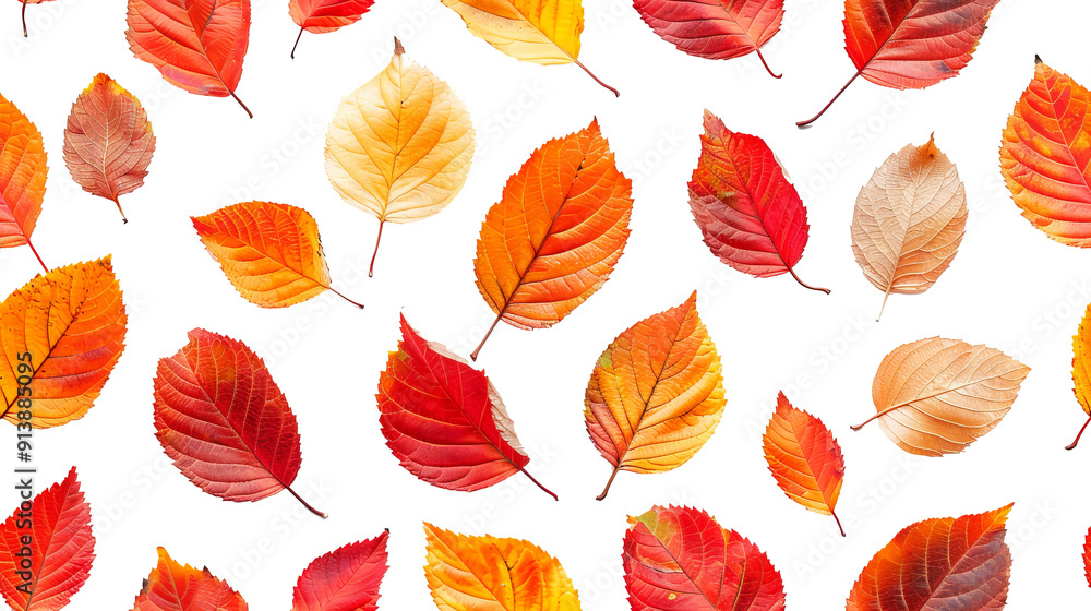 Autumn orange and red leaves seamless pattern transparent background Autumn orange and red leaves seamless pattern transparent background