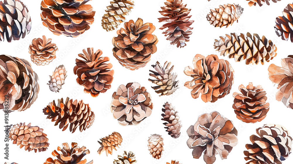 Pinecones autumn nature seamless pattern transparent background Pinecones autumn nature seamless pattern transparent background