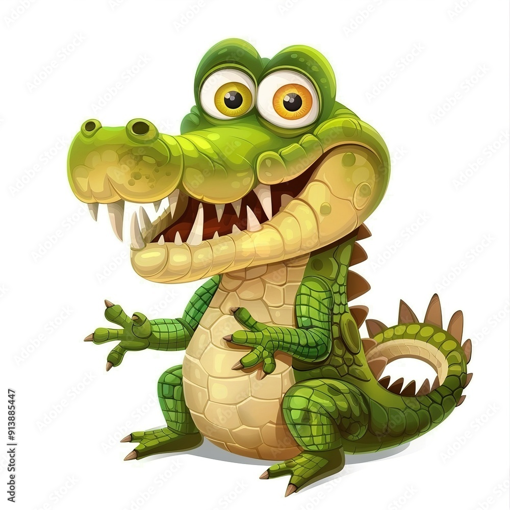 Fototapeta premium Crocodile Time element fantasy cartoon isolated whitebackground 16:9