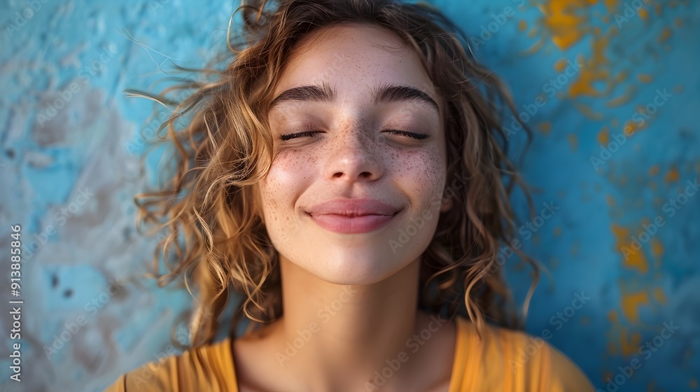 Blissful Woman with Closed Eyes Enjoying a Moment of Relaxation and Happiness Blissful Woman with Closed Eyes Enjoying a Moment of Relaxation and Happiness
