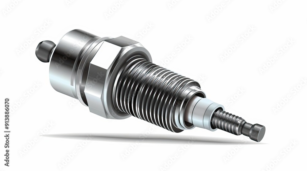 Close-up of a metallic spark plug showcasing its intricate design and functionality in automotive engineering. Close-up of a metallic spark plug showcasing its intricate design and functionality in automotive engineering.
