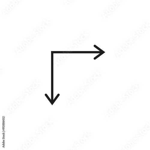 Double corner arrow. 90 degrees angle. Right angle symbol. Dual ended arrow. 