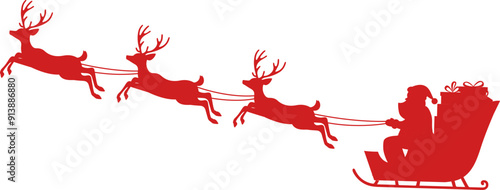 Santa claus sleigh reindeer red silhouette. Vector illustration