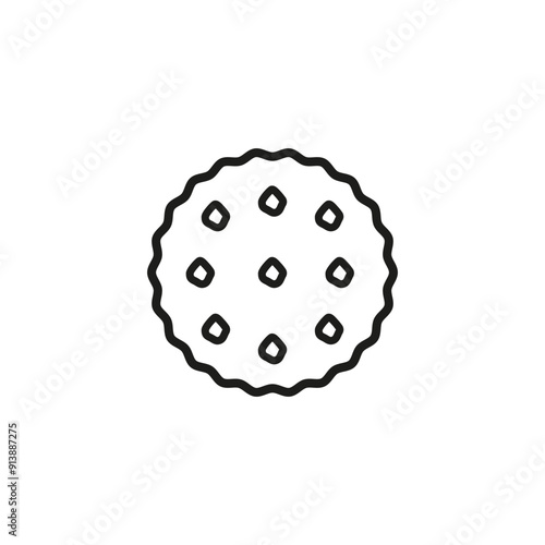 Round cookie icon. Biscuit and cracker symbol. Outline vector illustration on white background. 