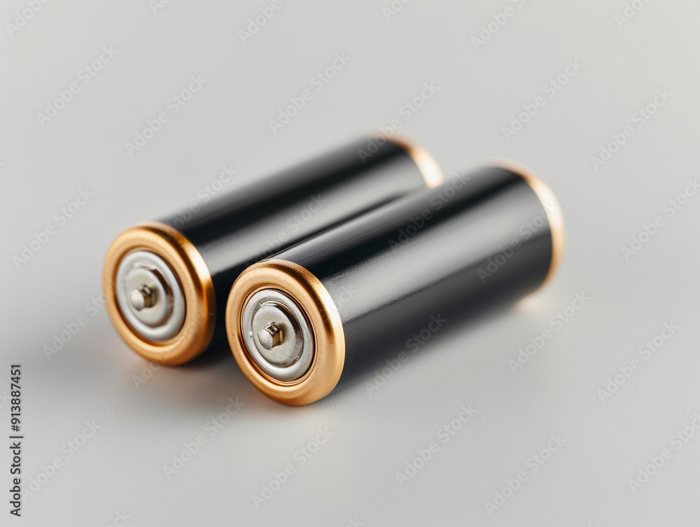 Exploring Two Standard Batteries With Copper Ends Against A Light Gray Background Exploring Two Standard Batteries With Copper Ends Against A Light Gray Background