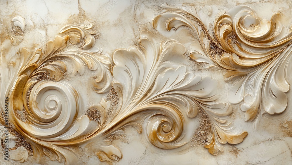 A gold and white floral design with a lot of detail A gold and white floral design with a lot of detail