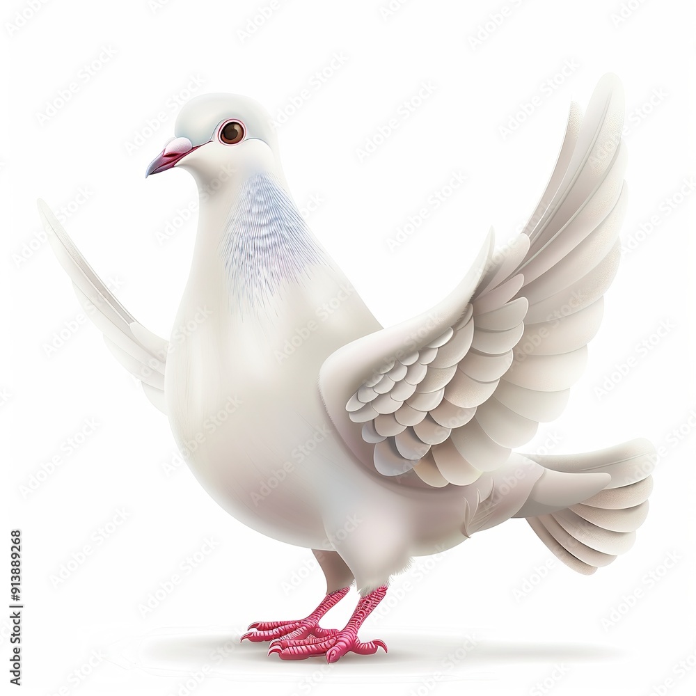 Fototapeta premium Dove Time element animal cartoon isolated whitebackground 16:9