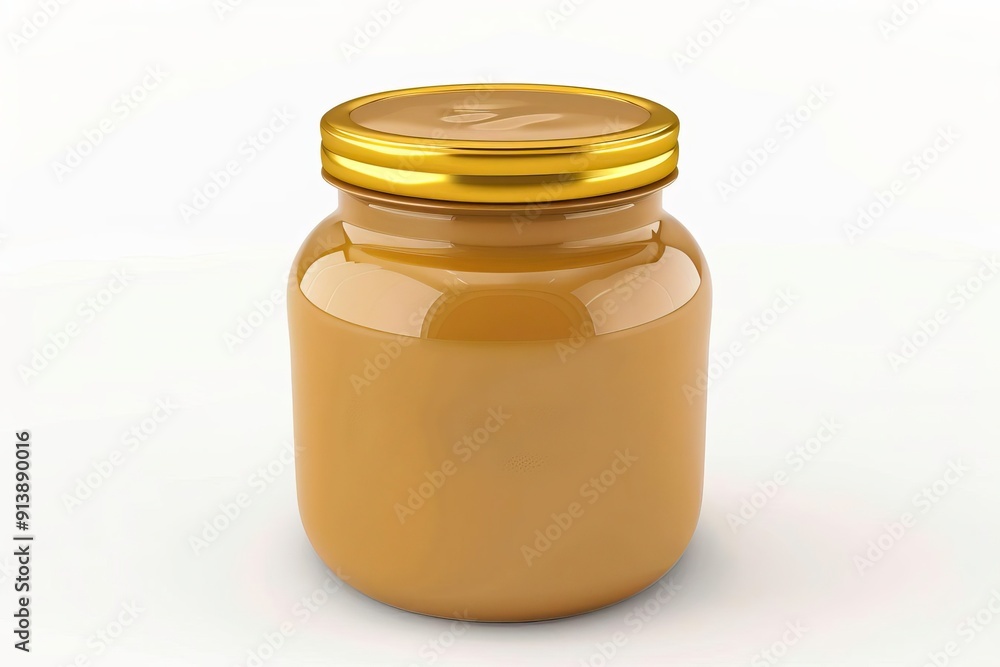 A glass jar filled with creamy, light brown paste, perfect for culinary use or as a food product in various recipes. A glass jar filled with creamy, light brown paste, perfect for culinary use or as a food product in various recipes.