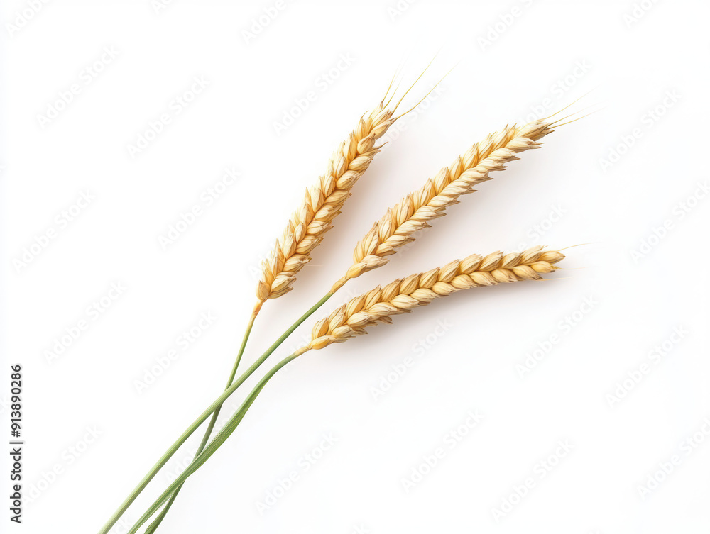 Golden Wheat Sheaves on White Background.