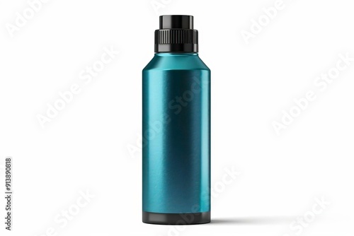 A sleek blue bottle with a black cap, perfect for showcasing packaging design or product branding in a minimalist setting.