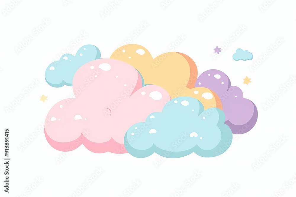 A vibrant cluster of pastel clouds featuring soft colors like pink, blue, and yellow, creating a dreamy, serene atmosphere. A vibrant cluster of pastel clouds featuring soft colors like pink, blue, and yellow, creating a dreamy, serene atmosphere.