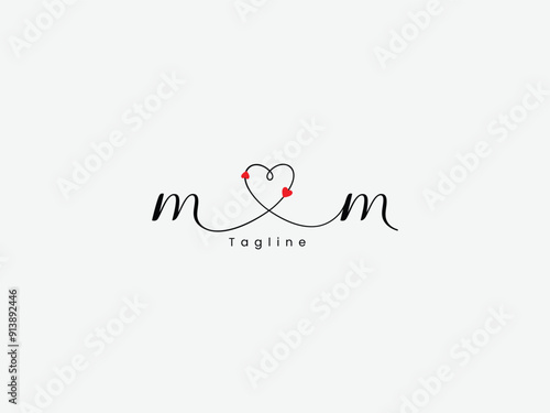 love mm letter typography design. Mm letter with love concept. Premium mm handwritten font design and a love icon. Cuple name.