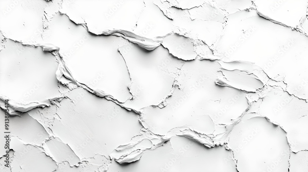 Obraz premium Close-up of a textured white plaster wall, revealing intricate patterns and layers that create a unique and artistic surface.