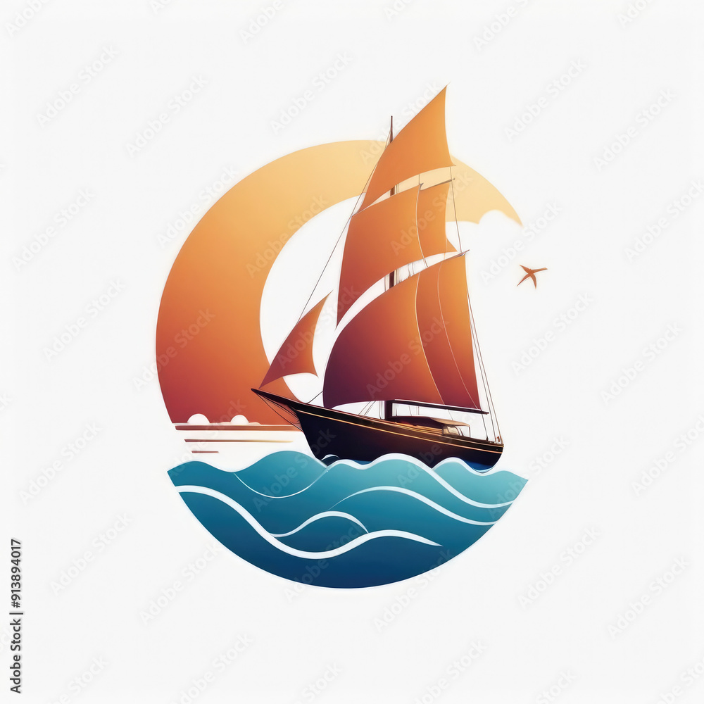 A beautiful vector illustration of a sailboat gliding on an ocean ...