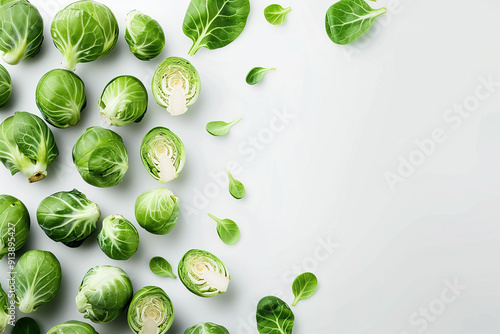 Wallpaper Mural Organic Brussels Sprouts and Chopped Brussels Sprouts on Clean White Background Ideal for Nutrition and Cooking Torontodigital.ca