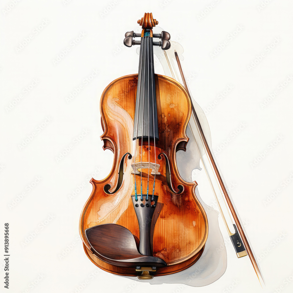 Fototapeta premium Watercolor Violin, clipart Illustration, Generative Ai