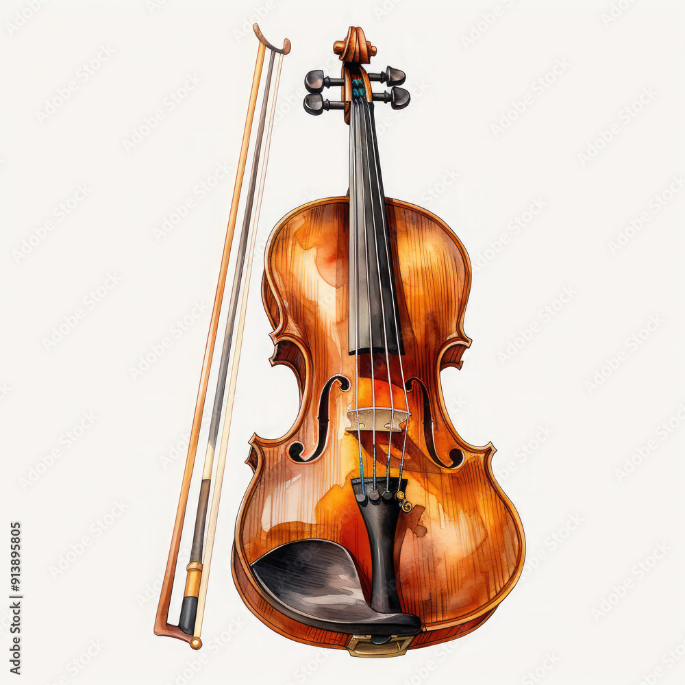 Fototapeta premium Watercolor Violin, clipart Illustration, Generative Ai