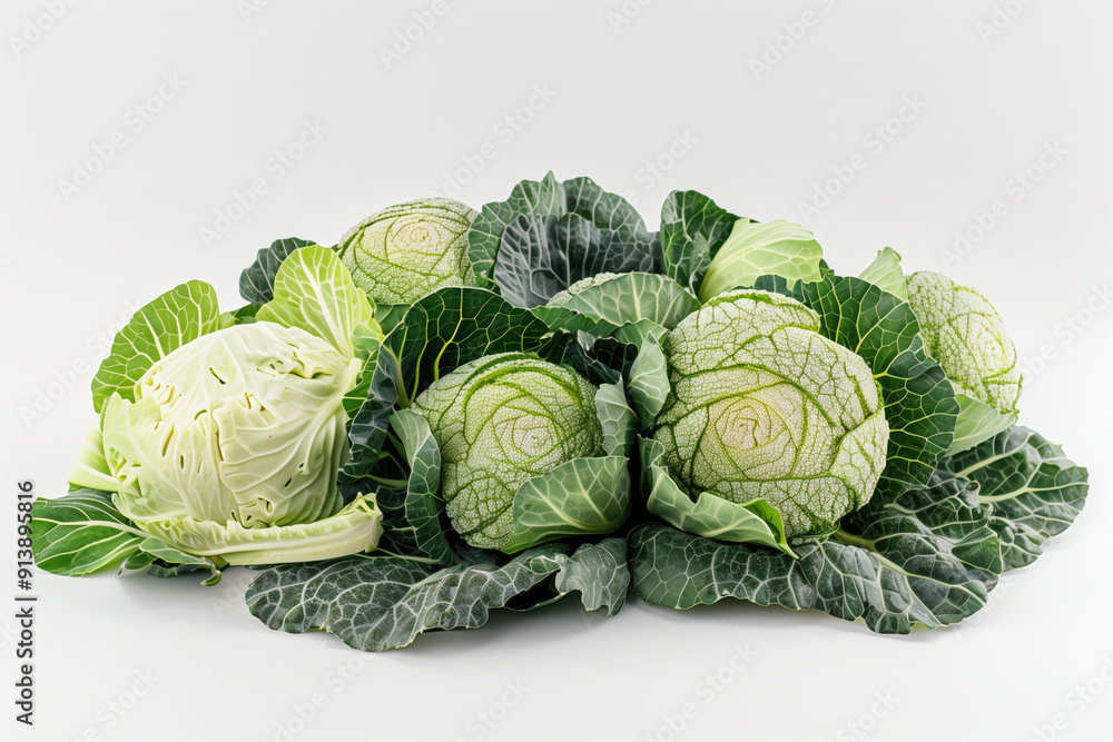 Obraz premium A group of Cabbage on White background. 