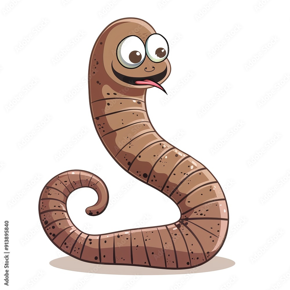 Fototapeta premium Earthworm Time element animal cartoon isolated whitebackground 16:9