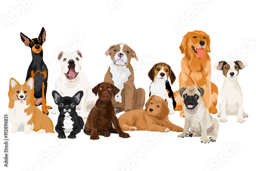 Canvas Print PNG dogs and puppies, adoption campaign illustration sticker, transparent backgr