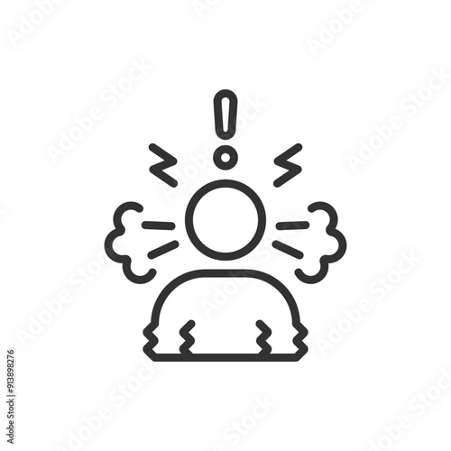 Anger, in line design. Anger, Frustration, Rage, Fury, Irritation, Annoyance, Temper on white background vector. Anger editable stroke icon.