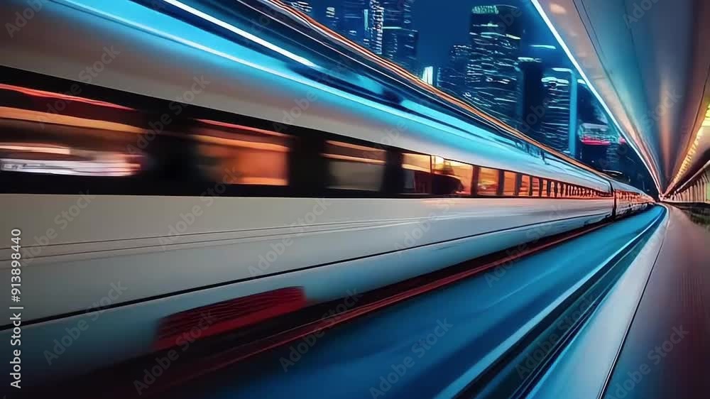 High speed fast train passenger locomotive in motion at the railway station city High speed fast train passenger locomotive in motion at the railway station city