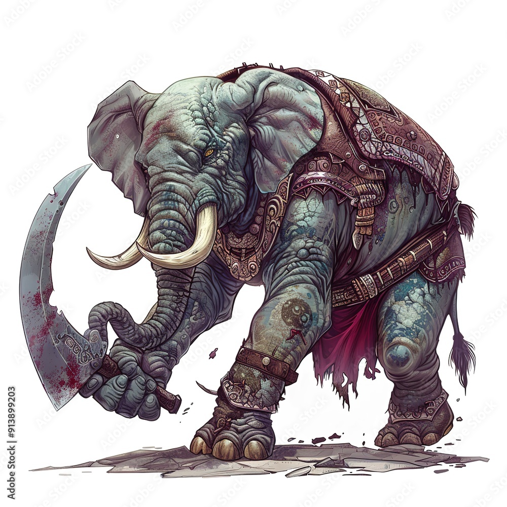 Obraz premium Elephant murderer fantasy animal cartoon isolated whitebackground 16:9