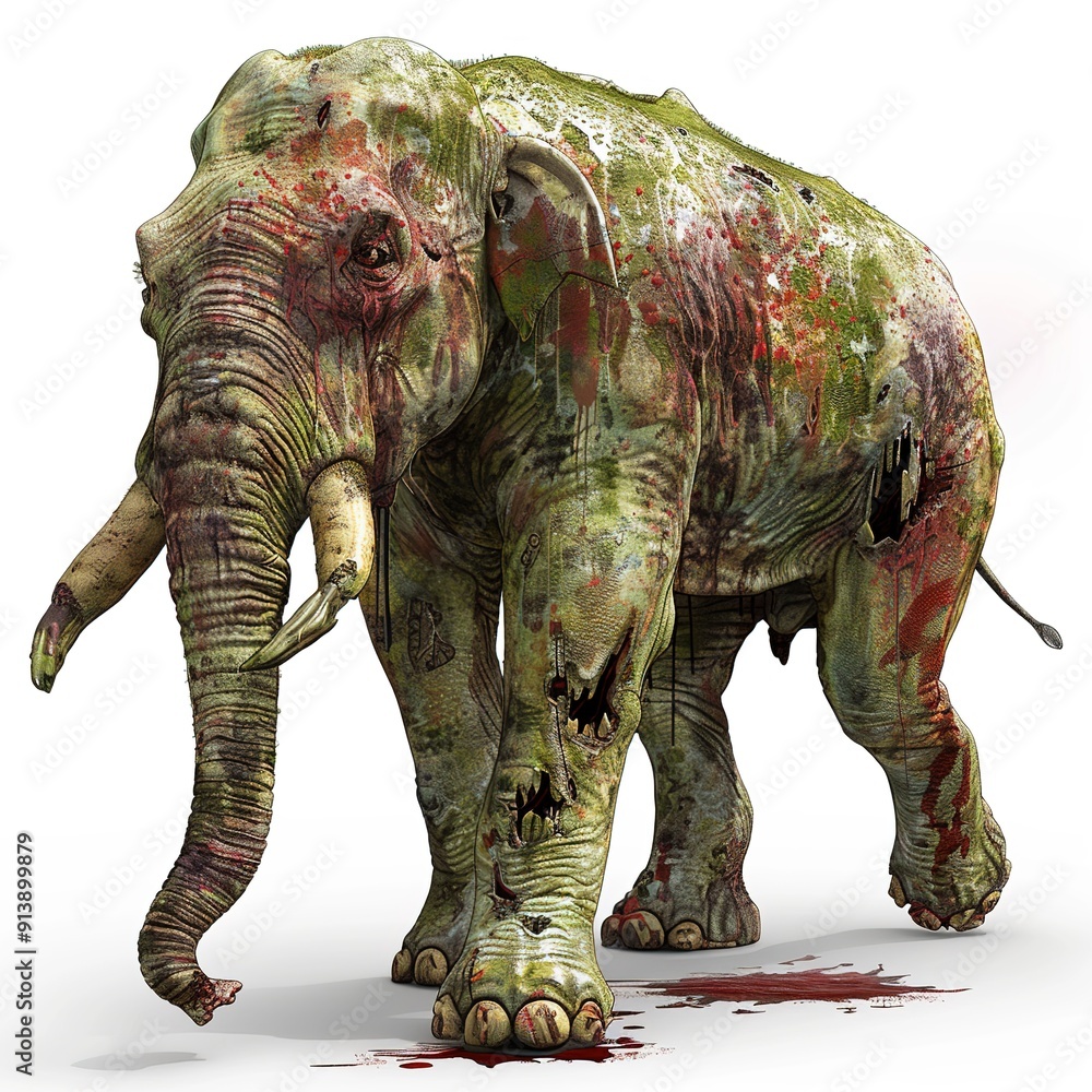 Fototapeta premium Elephant zombie fantasy animal cartoon isolated whitebackground 16:9
