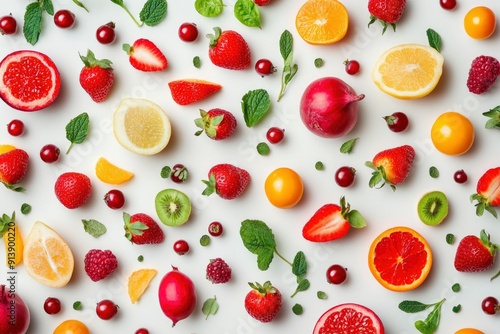 Background of fruits, vegetables and berries. Fresh food, ai